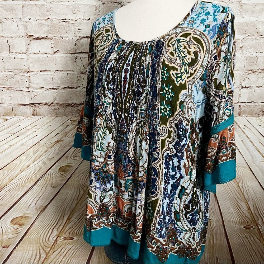 Bila boho paisley floral gauze swing top